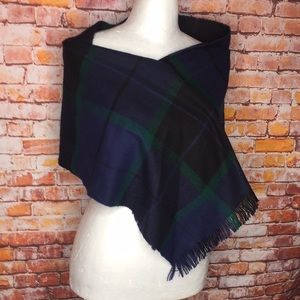 Cashmillion Preppy Green And Blue Plaid Scarf